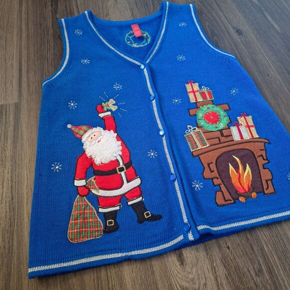 💙 Christmas Themed Knit Sweater Vest Size M Festive Fun Holidays Winter Warm Co - Picture 3 of 7